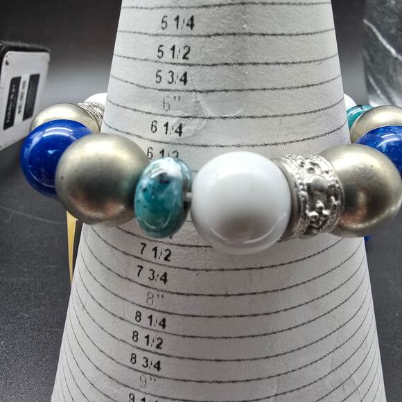 Liz Claiborne Blue Silver Tone Beaded Necklace Bracelet Set Vintage With Tag - Picture 7 of 10